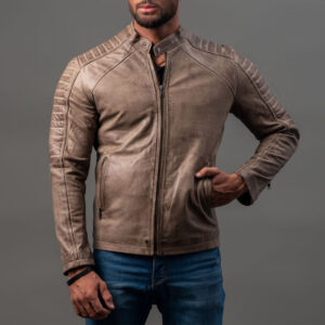 Tan Cafe Racer Genuine Biker Leather Moto Jacket