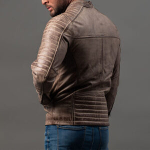 Alternative view of Tan Cafe Racer Genuine Biker Leather Moto Jacket