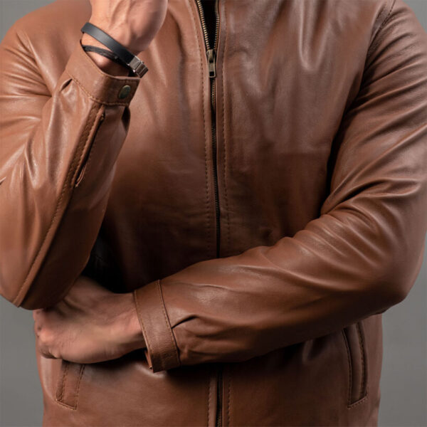 Brown Genuine motorcycle byker leather jacket - Image 3