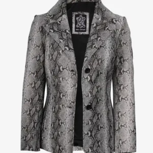 Womens Two Button Snake Pattern Off White Leather Blazer