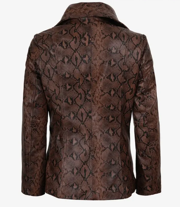 Kathryn Womens Snake Pattern Two Button Cognac Leather Blazer - Image 2
