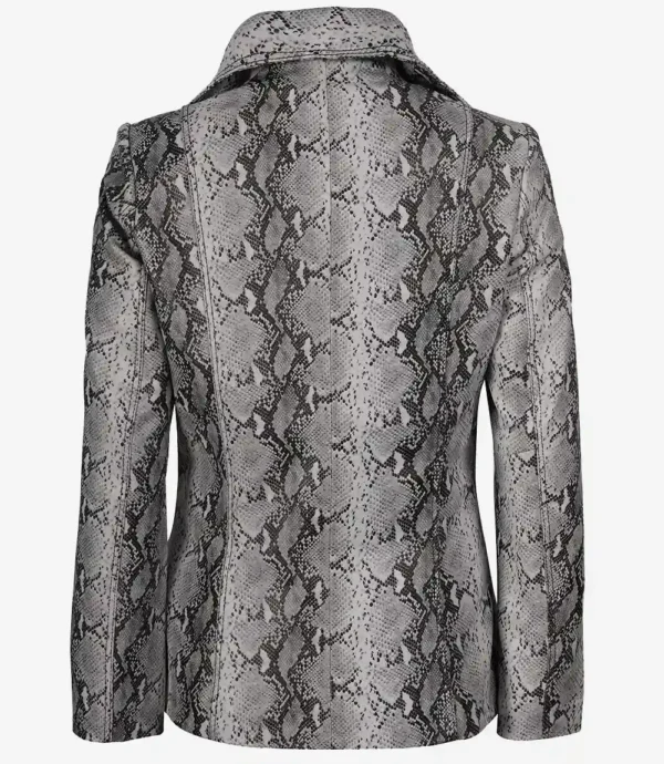 Womens Two Button Snake Pattern Off White Leather Blazer - Image 2