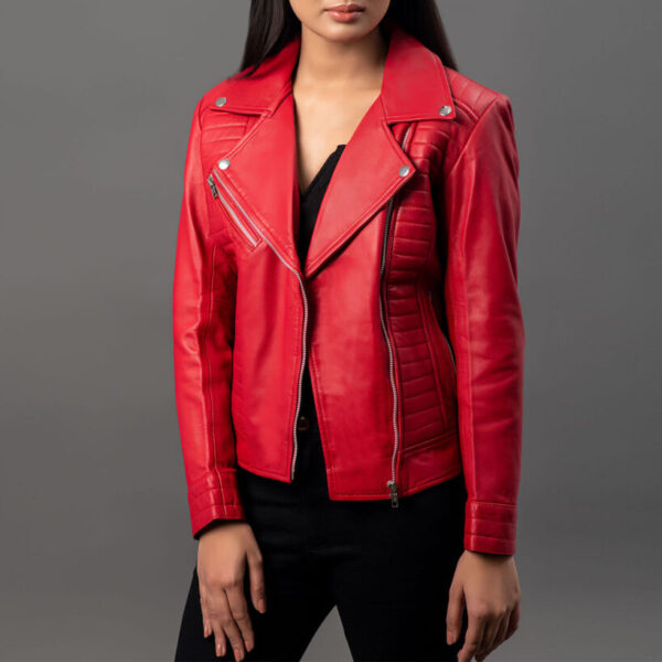Women Motorcycle Red Leather Byker jacket