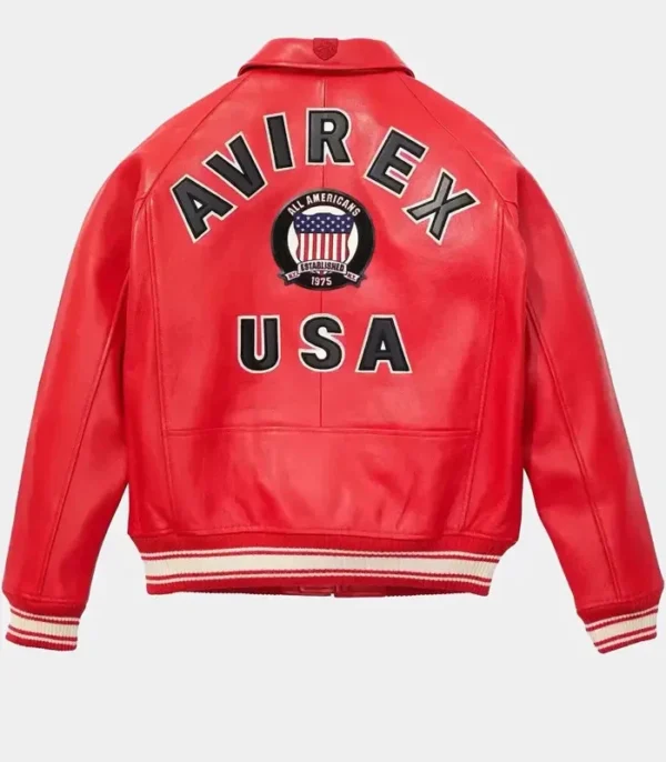 Mens Avirex Red Real Bomber American Flight Jacket - Image 2